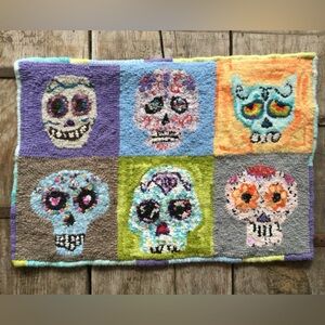 Colorful Handmade Skull Pattern Fleece Rug